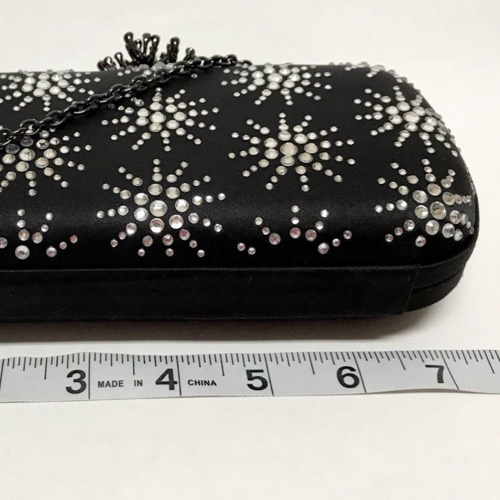 Satin Evening Bag Hard Shell Sparkling Stones and Chain Strap - Picture 8 of 10